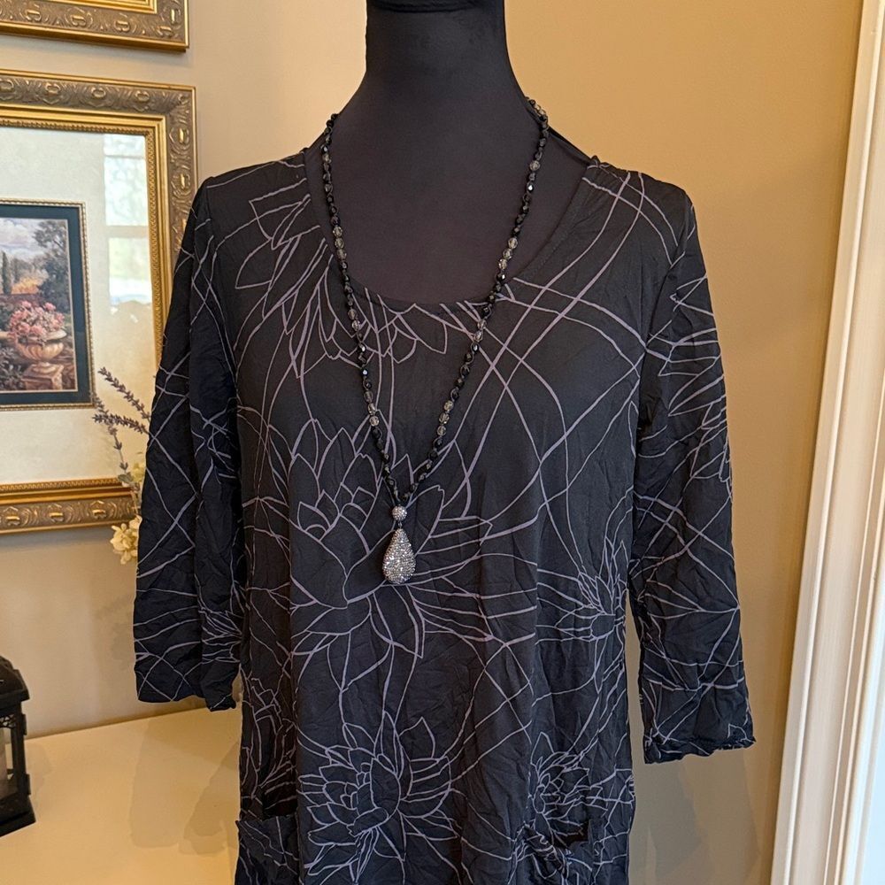 Chalet Made in USA Black and Gray Patterned Dress - S